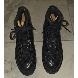Buttero Black Quilted Leather Combat Boots Vibram Sole Made in Italy Womens 38/8